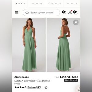 Azazie Backless V-Neck Dress in Matcha